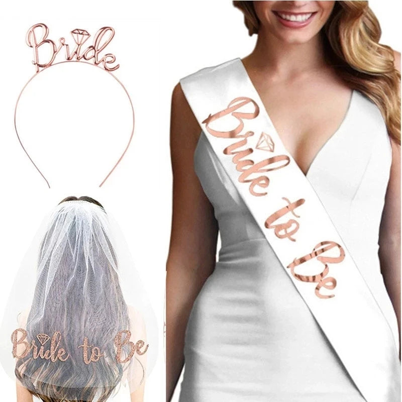 Bridal Shower Set: Bride-to-Be Veil, Satin Sash, Hairband, and Tattoo Stickers – Complete Bachelorette Party Decorations