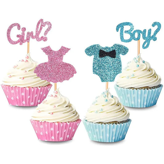 12-teilige Cupcake-Topper zur Enthüllung des Geschlechts – Dessert-Picker in Rosa und Blau für die Babyparty-Feier