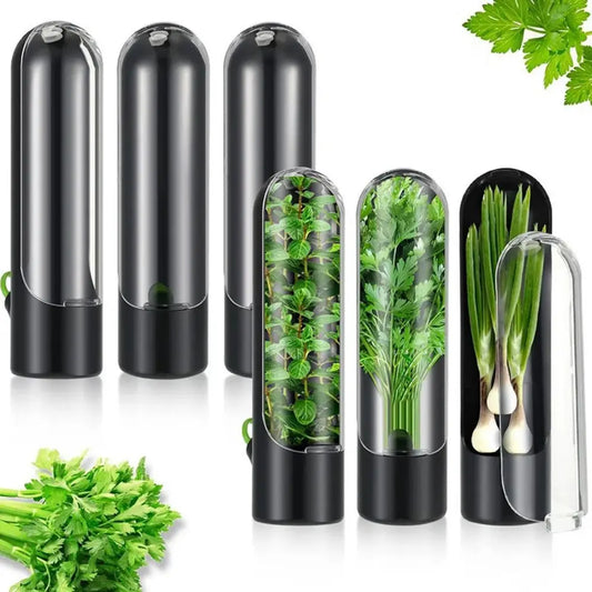 Herb Saver-Aufbewahrungsbehälter – Frischhalte- und Konservierungsflasche für Kräuter, Vanille, Gemüse und mehr – Küchengerät für den Kühlschrank