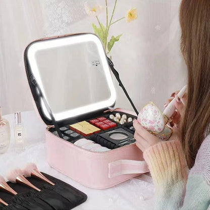 LED Lighted Makeup Case with Mirror - Large-Capacity Portable Cosmetic Storage Box