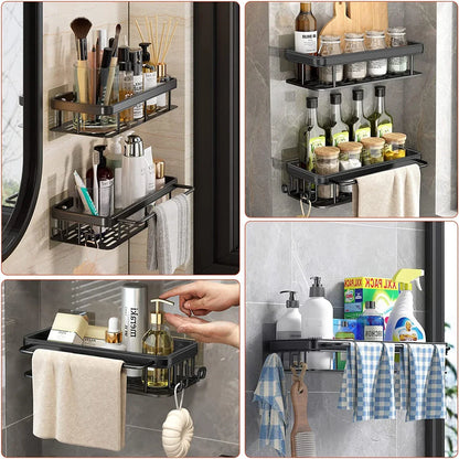 Aluminum Alloy Wall-Mounted Corner Storage Rack - No Drill Shelf for Kitchen & Bathroom