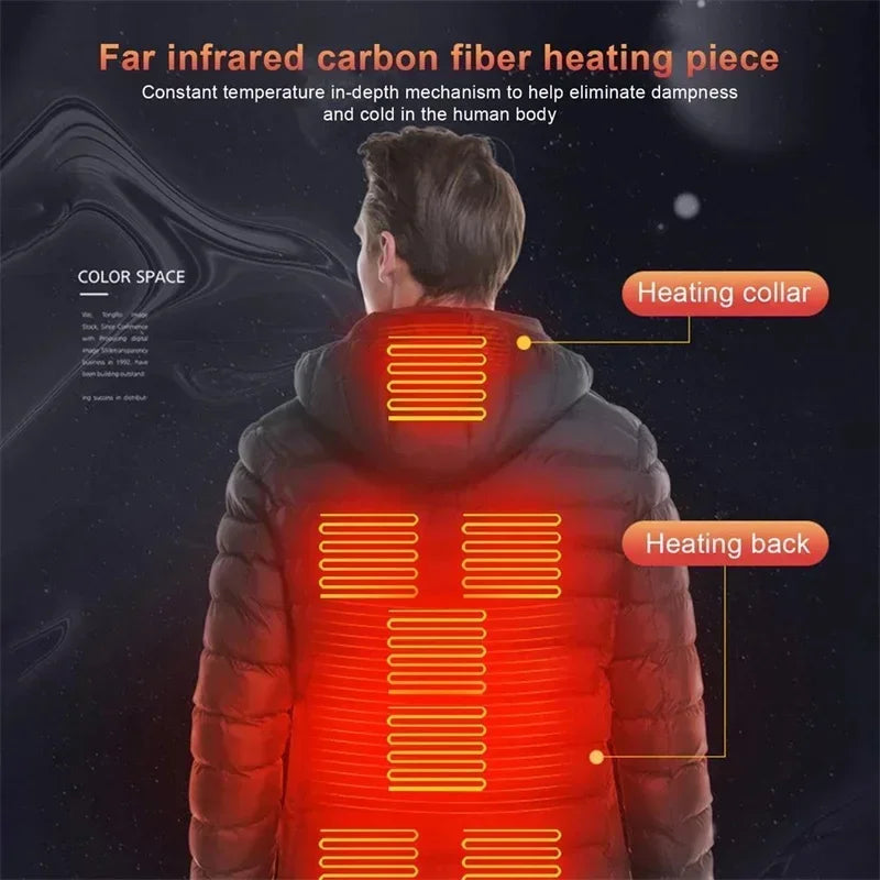 Beheizte Jacke mit 21 Zonen – warme Weste für Herren mit USB-Heizung, ideal zum Jagen, Wandern und Camping (Herbst/Winter)