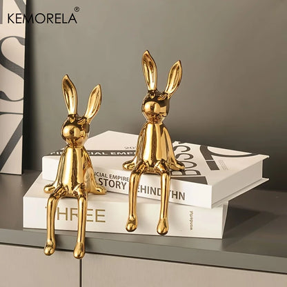 1PCS Elegant Ceramic Long-Eared Rabbit Figurine - Premium Home Decor & Art Piece