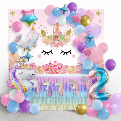 61-Piece Rainbow Unicorn Balloon Set with 32-Inch Number Foil Balloons – Perfect for 1st Birthday Parties and Baby Showers