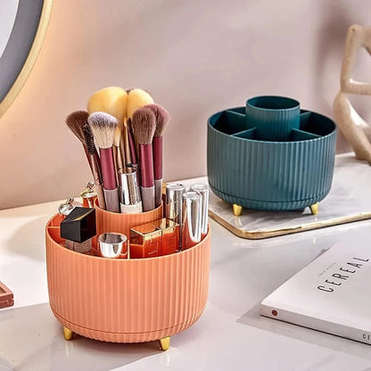 360° Rotating Large Capacity Makeup Brush and Cosmetic Organizer – Desktop Storage for Lipsticks, Eyebrow Pencils, and More