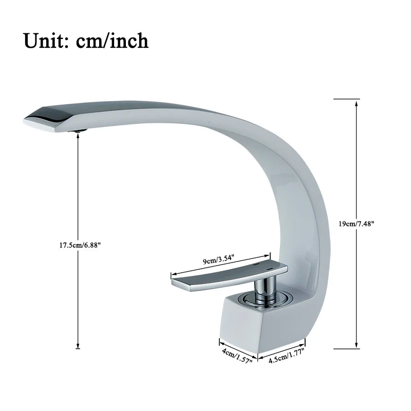 White Chrome Nordic Bathroom Basin Faucet - Deck Mounted Brass Mixer Tap for Vessel Sink