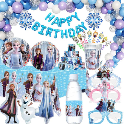 Frozen Anna &amp; Elsa Geburtstagsparty-Set: Luftballons, Aufkleber, Ringarmbänder, wiederverwendbare Strohhalme, Stempel und Geschenkartikel für Kinder