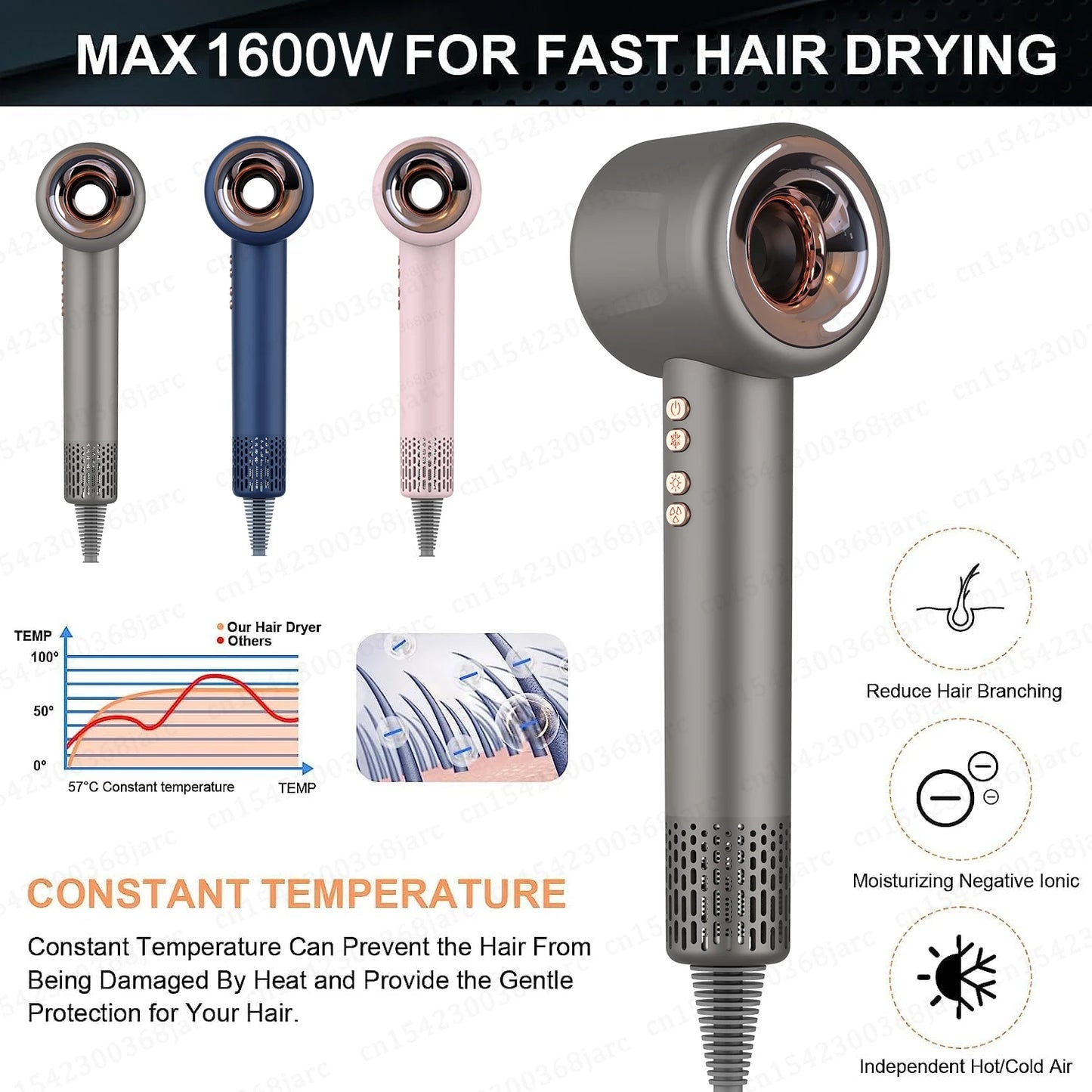 Super Hair Dryer 220V with Leafless Design and Negative Ion Technology for Enhanced Personal Hair Care and Styling