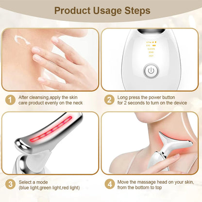 EMS Face & Neck Massager - Microcurrent Facial Lifting, LED Photon Therapy, Double Chin Remover, Anti-Aging Skin Beauty Device