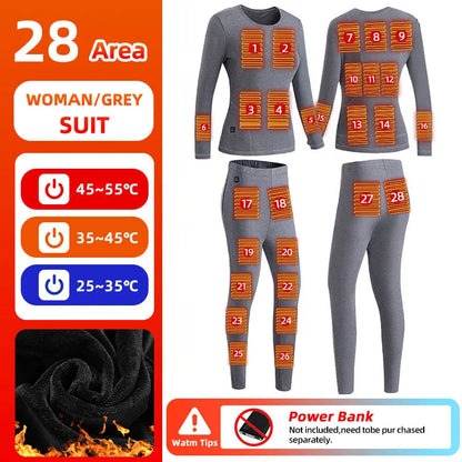 28-Zone Heated Thermal Underwear - Electric Heated Winter Sports Gear for Men