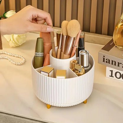 360° Rotating Large Capacity Makeup Brush and Cosmetic Organizer – Desktop Storage for Lipsticks, Eyebrow Pencils, and More