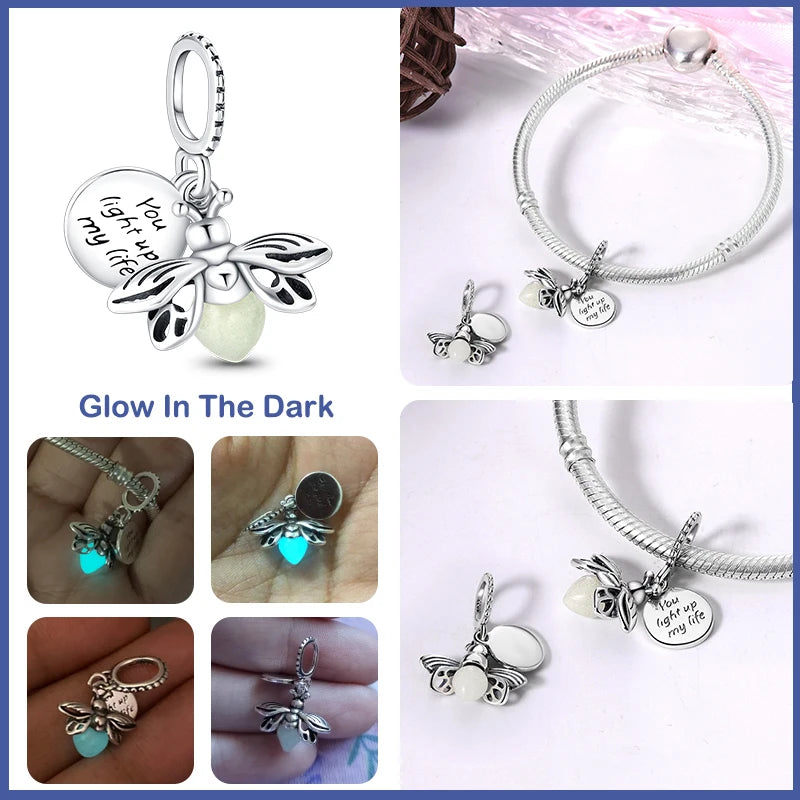 Sterling Silver 925 Chameleon, Firefly, and Butterfly Charms – Luminous Beads for Pandora Bracelets – Perfect for DIY Jewelry Making