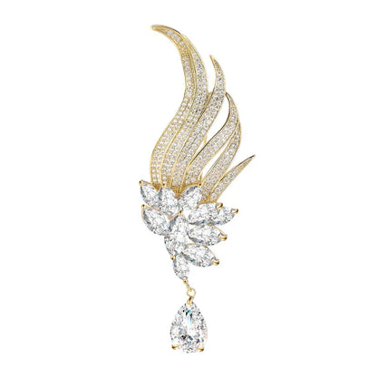 Exquisite Luxus-Anstecknadel mit Engelsfeder-Anhänger, Strasssteinen und Kristallbrosche – eleganter, klassischer Schmuck für Frauen