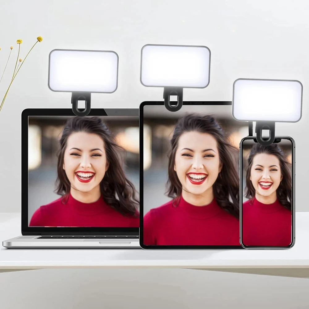 3 Modi, einstellbare Helligkeit, wiederaufladbares Mini-Clip-On-Selfie-Licht für Telefone und Computer