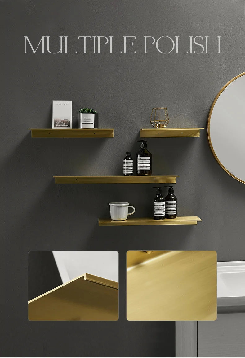 30-50cm Modern Brushed Gold and Black Wall Shelf – Sleek Bathroom & Kitchen Storage Rack