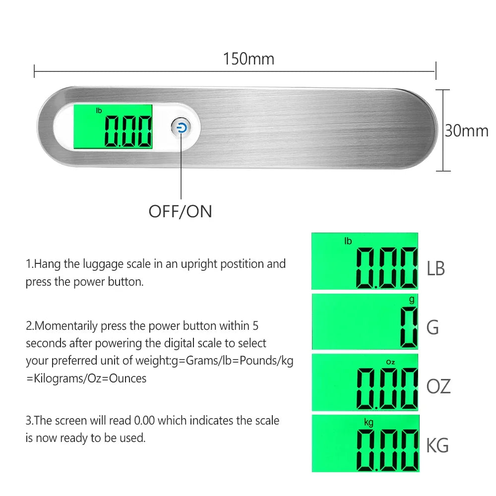 Tragbare digitale Gepäckwaage mit Gurt, 50 kg/110 lb, LCD-Display – Reisegewichtsmesswerkzeug