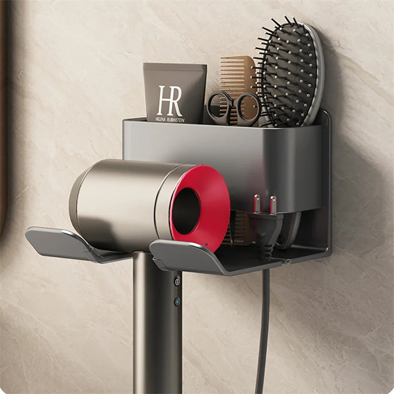 Wall-Mounted Hair Dryer and Straightener Organizer with Shelf – Bathroom Blow Dryer and Styling Tool Holder