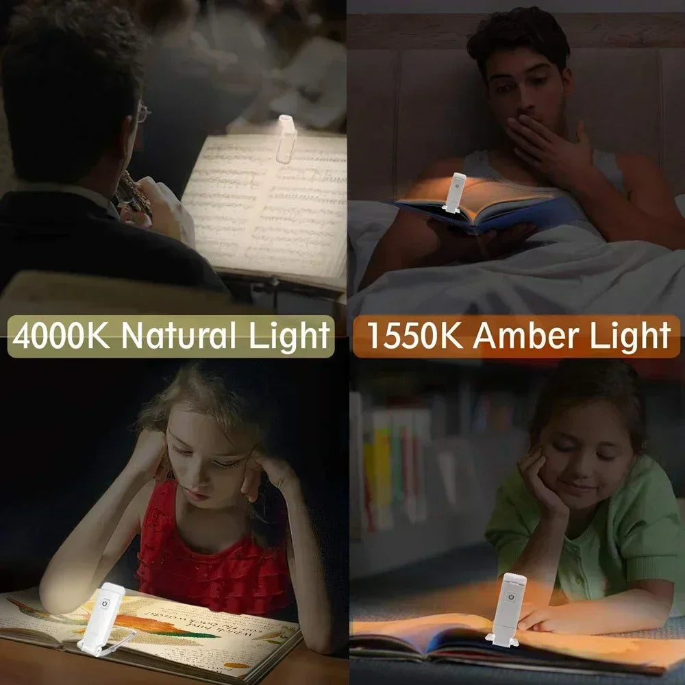 Rechargeable LED Book Light – Portable Clip-On Reading Lamp with Eye Protection, Bookmark Design, and Adjustable Brightness