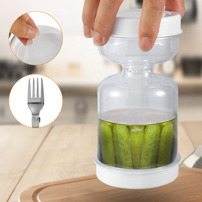 Pickles and Olives Separator Jar – Leakproof, Reusable Dry and Wet Dispenser for Food Storage, Hourglass Design, Ideal for Kitchen Use