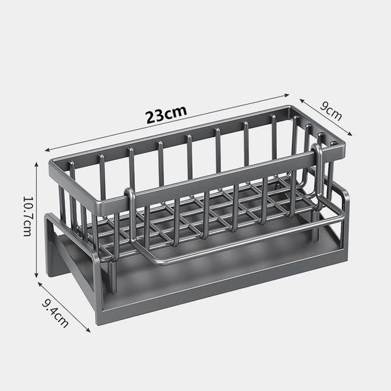 Self-Draining Kitchen Sink Organizer - ABS Plastic Rack with Soap Holder, Sponge Caddy, and Dishcloth Towel Shelf