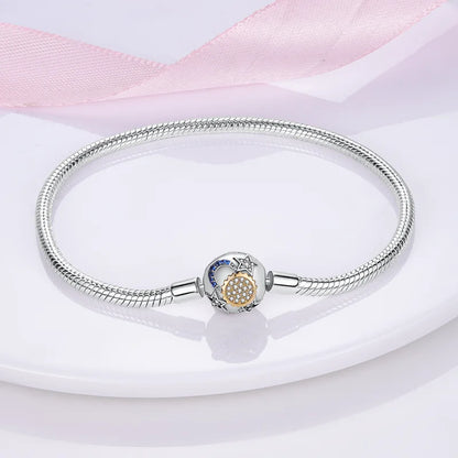 Sterling Silver 925 Bracelet with Star, Moon, Sun, and Four-Leaf Clover – Adjustable 17-20 cm