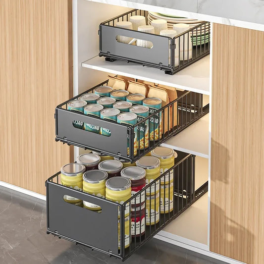 Versatile Pull-Out Cabinet Basket: Multi-Functional Snack Storage Rack for Kitchen Sink and Household Use