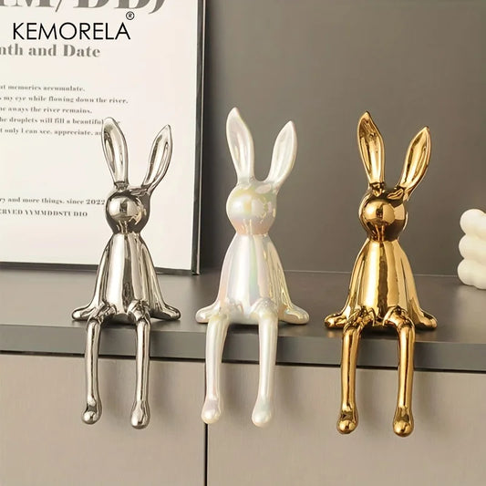 1PCS Elegant Ceramic Long-Eared Rabbit Figurine - Premium Home Decor & Art Piece