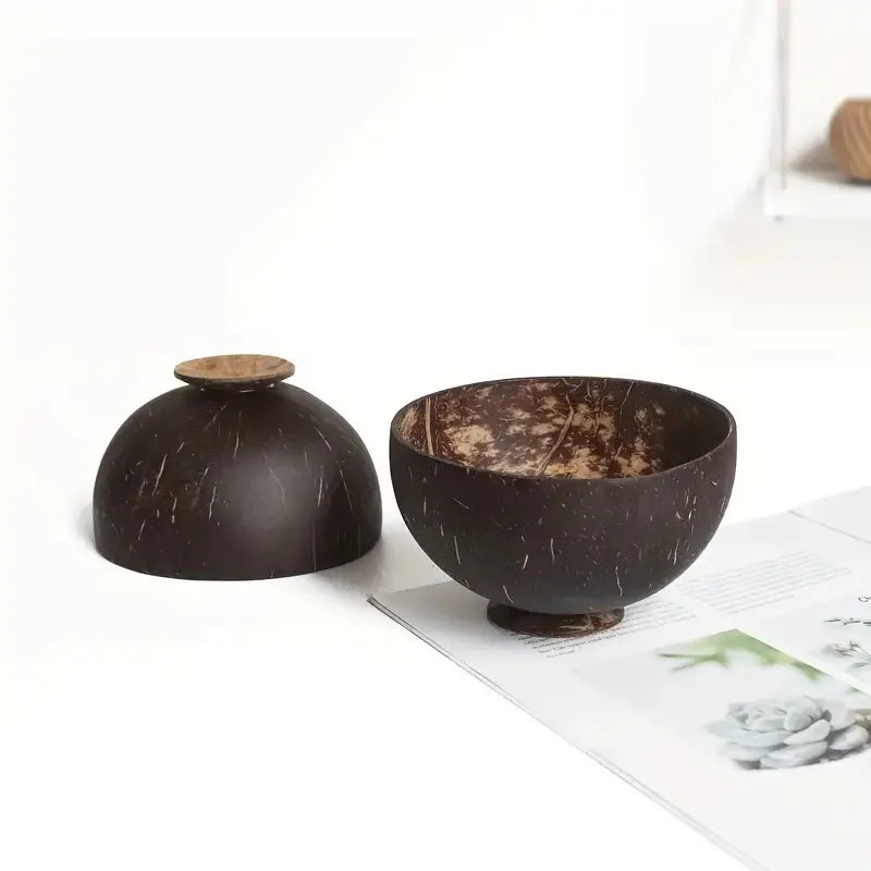 Coconut Bowls - Reusable Wooden Salad Bowls, Natural Coconut Shell Serving Utensils for Breakfast and Parties