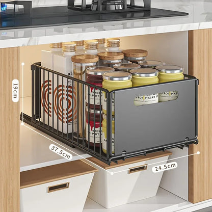 Versatile Pull-Out Cabinet Basket: Multi-Functional Snack Storage Rack for Kitchen Sink and Household Use