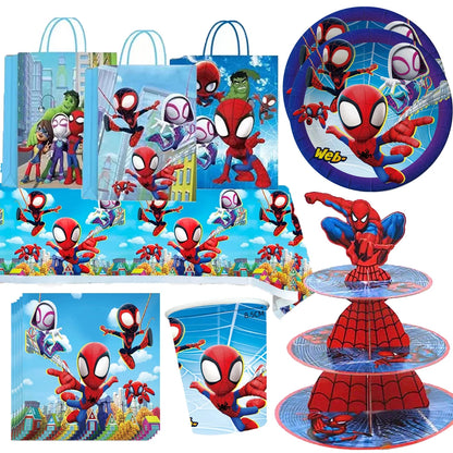 Spidey and His Amazing Friends Birthday Party Pack: Tableware, Banner, Background, Balloons, and Tablecloth for Kids' Spider-Themed Celebration