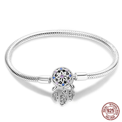 Sterling Silver 925 Bracelet with Star, Moon, Sun, and Four-Leaf Clover – Adjustable 17-20 cm