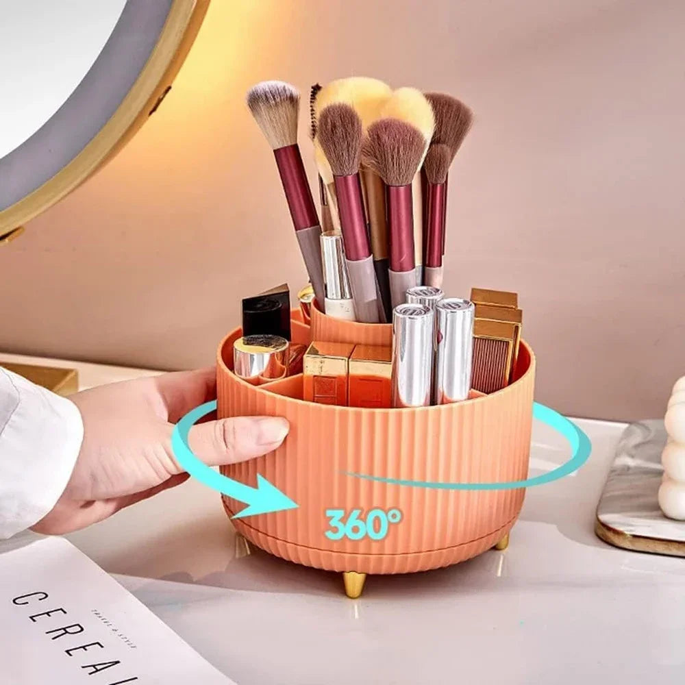 Um 360° drehbarer Make-up-Pinsel- und Kosmetik-Organizer mit großem Fassungsvermögen – Schreibtisch-Aufbewahrung für Lippenstifte, Augenbrauenstifte und mehr