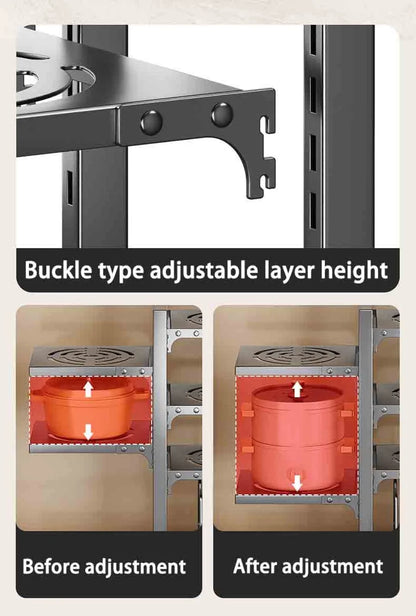 Verstellbarer Topfhalter aus Edelstahl – rostfreier mehrschichtiger Organizer für Küchentöpfe, aufsteckbares Design für die Aufbewahrung unter dem Schrank