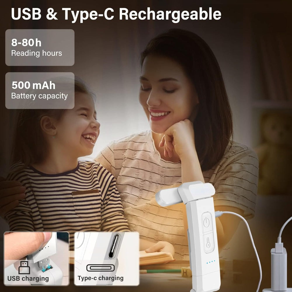 Rechargeable LED Book Light with USB for Night Reading – Portable Clip-On Bookmark Light for Bedtime Use