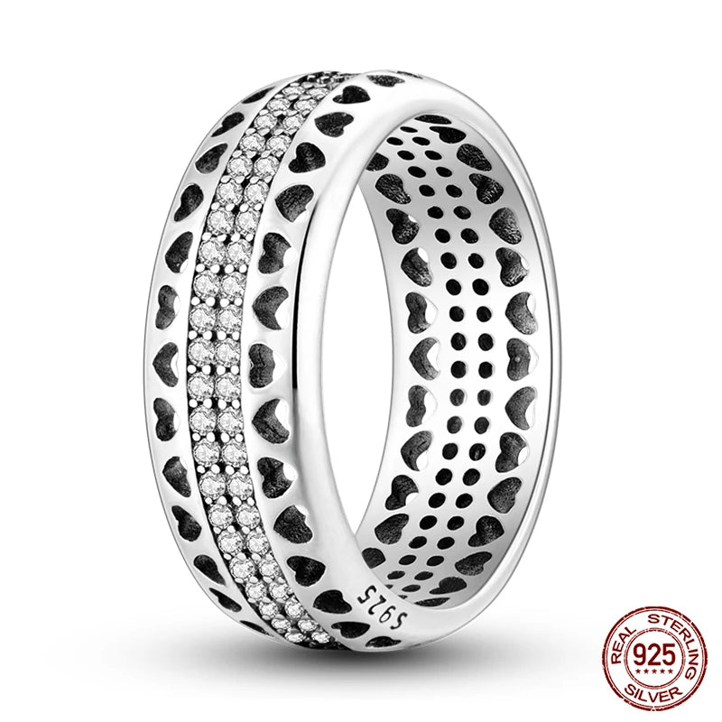 925 Sterling Silber Ring für Damen – Rosa Herz mit Krone, Stern, Mond und Schneeflocken Zirkonia Akzenten – Modischer Verlobungs- und Hochzeitsschmuck