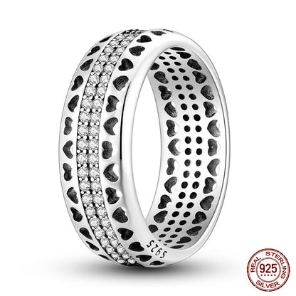 925 Sterling Silber Ring für Damen – Rosa Herz mit Krone, Stern, Mond und Schneeflocken Zirkonia Akzenten – Modischer Verlobungs- und Hochzeitsschmuck