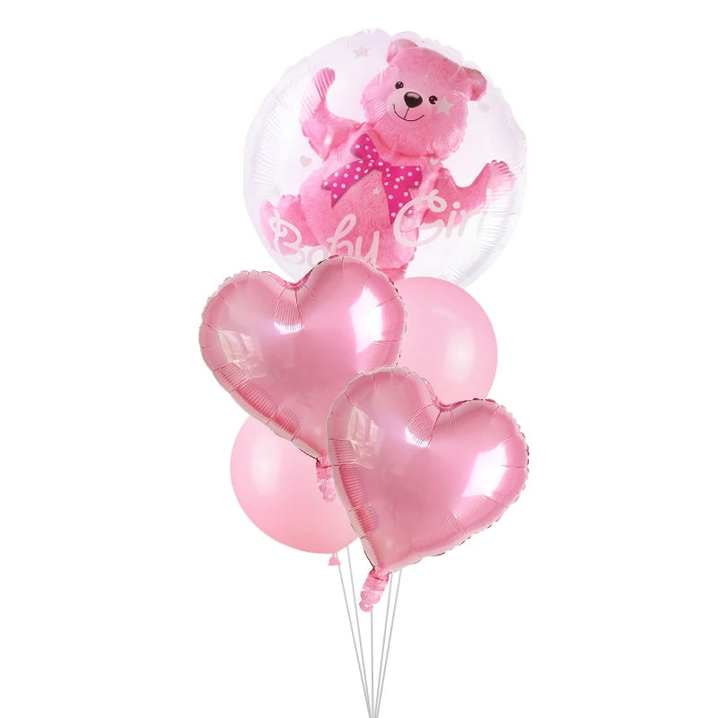 4D Transparent Baby Shower Balloon - Gender Reveal Bear Design for Boys and Girls, 1st Birthday Party Decoration, Blue and Pink Helium Balloon