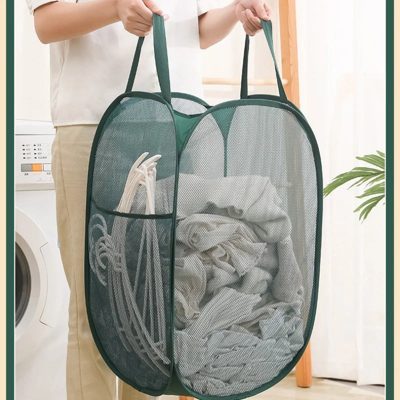 Large Capacity Foldable Mesh Laundry Basket – Breathable and Space-Saving Hamper for Home Storage