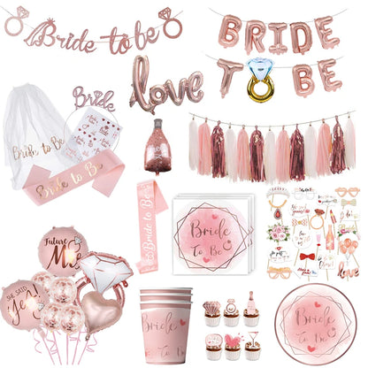 Bride-To-Be Party Essentials: Latex Balloons, Cups, Plates, and Bachelorette Supplies with Veil, Sash, and Team Bride Decor