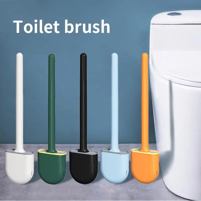 Wall Hanging Toilet Brush with Holder - Long-Handled Silicone Toilet Brush with Soft Bristles for Easy WC Cleaning