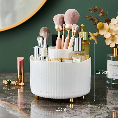 360° Rotating Large Capacity Makeup Brush and Cosmetic Organizer – Desktop Storage for Lipsticks, Eyebrow Pencils, and More