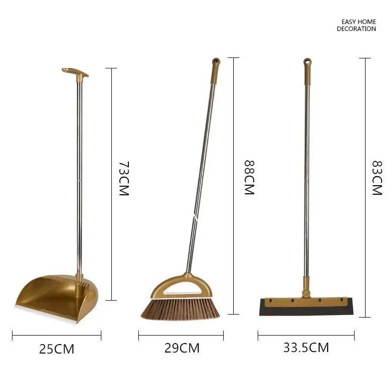 High-Quality Cleaning Set - Durable Broom, Dustpan, and Floor Wiper in Gold