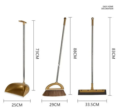 مجموعة تنظيف عالية الجودة - مكنسة متينة، ومجرفة، وممسحة أرضية باللون الذهبي