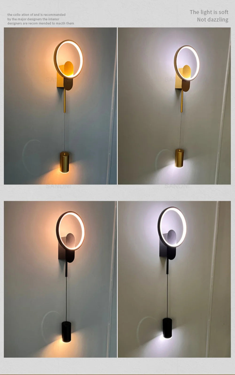 Elegant Black Gold LED Wall Sconce - Versatile Lighting Fixture for Hallways, Bedrooms, Studies, and Staircases