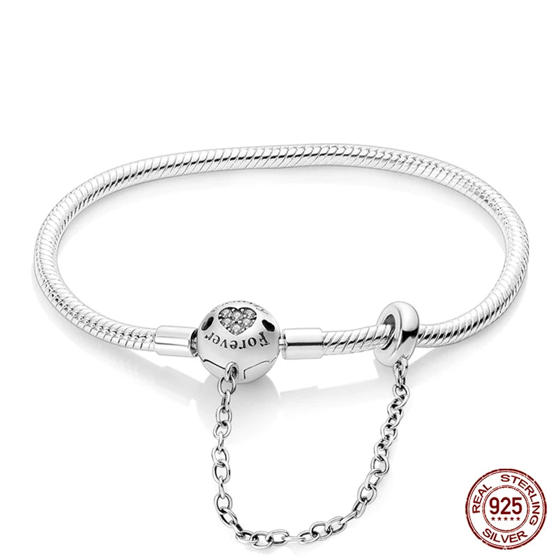 Sterling Silver 925 Bracelet with Star, Moon, Sun, and Four-Leaf Clover – Adjustable 17-20 cm