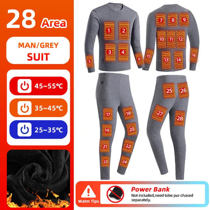 28-Zone Heated Thermal Underwear - Electric Heated Winter Sports Gear for Women