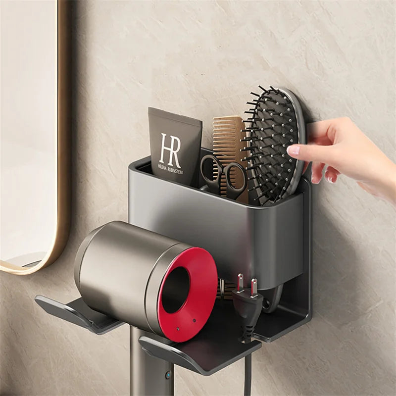 Wall-Mounted Hair Dryer and Straightener Organizer with Shelf – Bathroom Blow Dryer and Styling Tool Holder