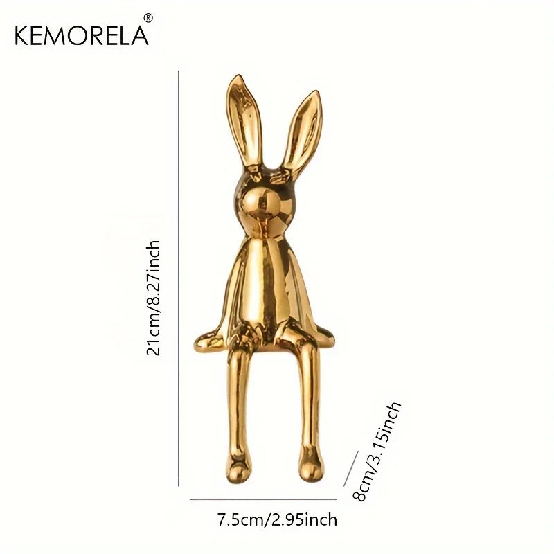 1PCS Elegant Ceramic Long-Eared Rabbit Figurine - Premium Home Decor & Art Piece