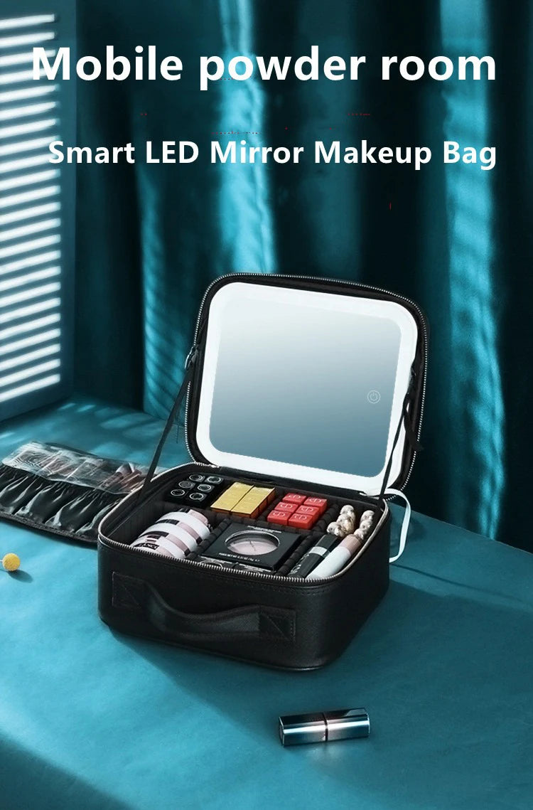 LED Lighted Makeup Case with Mirror - Large-Capacity Portable Cosmetic Storage Box