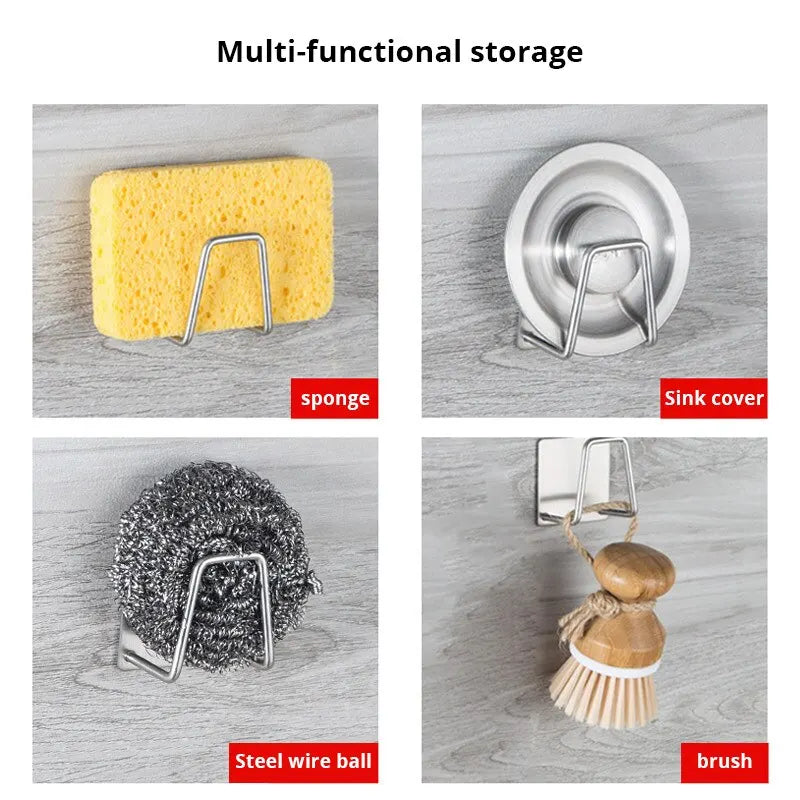 Stainless Steel Sink Sponge Rack - Durable, Space-Saving Holder for Sponges and Brushes